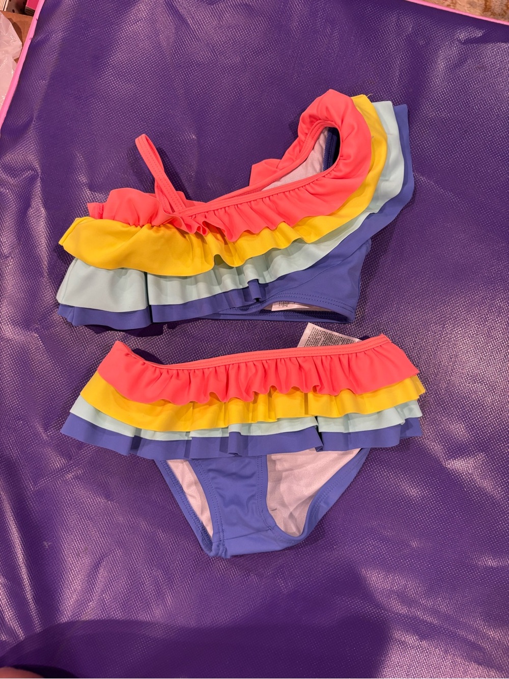 Janie and Jack Girls Rainbow Ruffle Bikini - Pink, Yellow, Light Blue, Purple